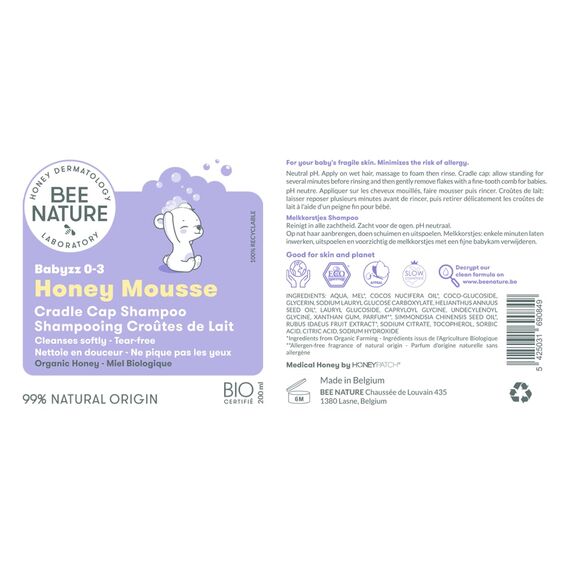 Bee Nature - Baby Shampoo Bio - Honig Mousse - Milchschorf Behandlung - Tränenfrei - Geeignet für Neugeborene, Kinder, Erwachsene mit Trockener, Empfindlicher, Ekzem, Juckende Kopfhaut- 400ml(2*200ml)