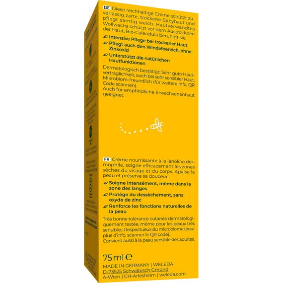 WELEDA Bio Baby Calendula Pflegecreme Körper & Gesicht 75ml - Naturkosmetik Gesichtscreme / Hautcreme mit Sesamöl & Lanolin zur Pflege trockener Haut. Babypflege Feuchtigkeitscreme für Babys & Kinder