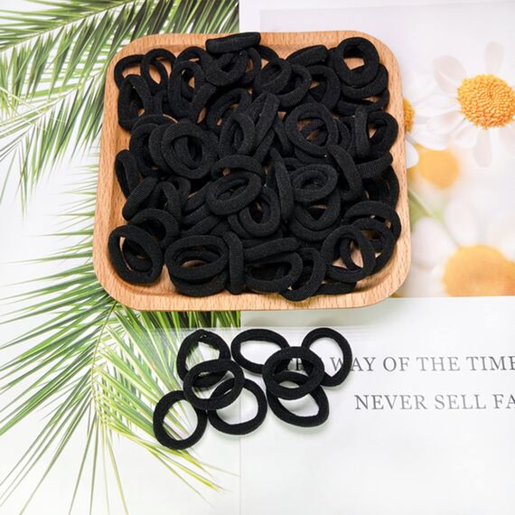 100 Stück Elastisch Haargummis Klein, Baby Haargummis, Soft Baumwolle Mini Haarband, Ohne Metall Haargummis, Pferdeschwanz Inhaber Perfekt für Kinder, Babys, kleine Mädchen, Schwarz