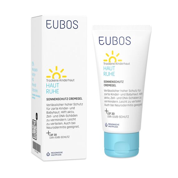 EUBOS HAUT RUHE | Sonnenschutz CremeGel | LSF 30 | Verlässlicher UV-Schutz für empfindliche und trockene Kinder- und Babyhaut | Sehr gut verteilbar, ohne Weißeln | 50ml