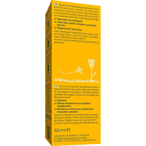 WELEDA Bio Baby Calendula Gesichtscreme - Naturkosmetik Feuchtigkeitscreme mit Mandelöl & Bienenwachs zur Pflege von trockener Haut. Natürliche Gesichtspflege Creme für Babys & Kinder (1x 50ml)