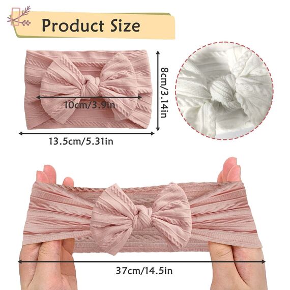 2 Stück Baby Turban Stirnband Baby Mädchen Nylon Stirnbänder Baby Schleife Stirnband Weiche Schleife Kopfbedeckung Elastische Haarbänder für Neugeborene, Kleinkinder (Rosa und Weiß)