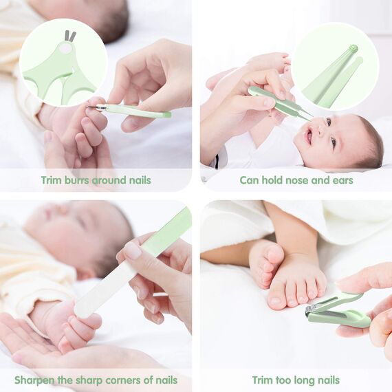 HyAdierTech Babypflege Set mit Baby Nagelschere, für Fingernägel und Fußnägel mit Nagelknipser, Nagelschere, Nagelfeile und Pinzette für Kinder und Neugeborene in süßer Eule Geschenk-Verpackung