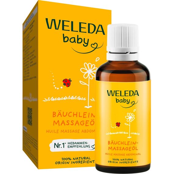 WELEDA Bio Baby Bäuchlein Massageöl, Naturkosmetik Massage Öl gegen Bauchschmerzen und Krämpfe von Babys und Kleinkindern, Pflegeöl zur Verdauungsförderung (1 x 50 ml)