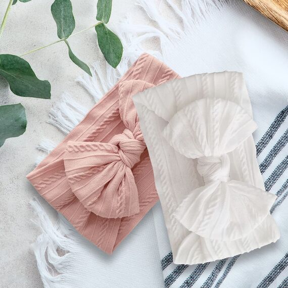 2 Stück Baby Turban Stirnband Baby Mädchen Nylon Stirnbänder Baby Schleife Stirnband Weiche Schleife Kopfbedeckung Elastische Haarbänder für Neugeborene, Kleinkinder (Rosa und Weiß)