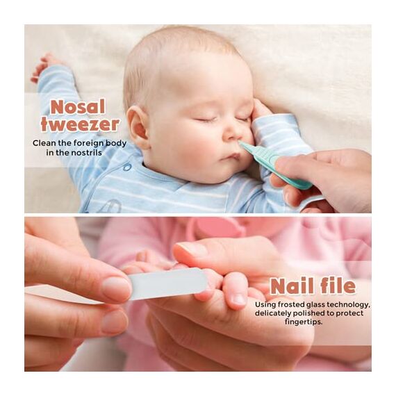 Baby 6 in1 Pflege-Set, natürliche hölzerne Haarbürste und Kamm Nagelschere, Nagelfeile und Pinzette für Kinder und Neugeborene in süßer Geschenk-Verpackung