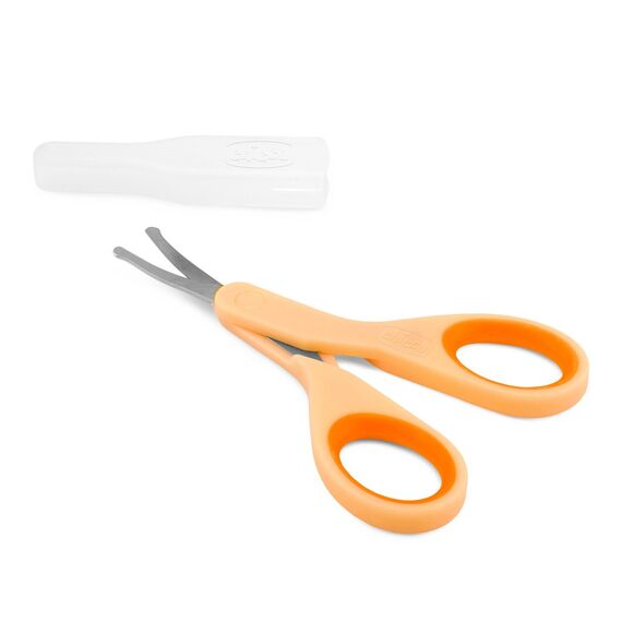 Chicco Nagelschere für Babys und Kinder, Edelstahl-Babyschere mit gebogenen Klingen und abgerundeten Spitzen, Schutzhülle, rutschfester Gummigriff - Babyzubehör für Neugeborene ab 0 Monaten