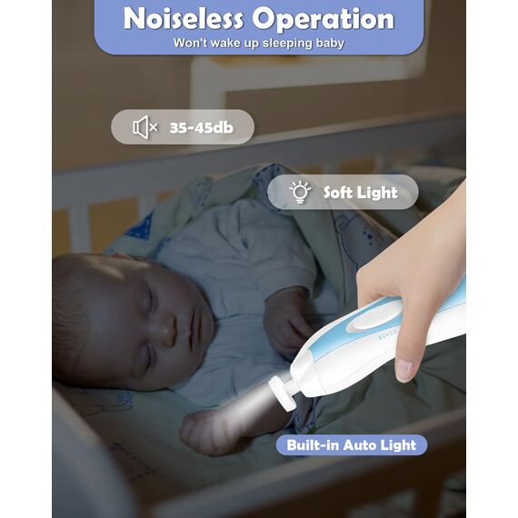 Lictin Baby Nagelfeile Elektrisch, Elektrische Nagelfeile mit 6 Schleifkopf, 26 in 1 Baby Nagelset mit LED Licht, Nagelpflegeset Elektrisch für Babys, Kleinkind, Erwachsene, USB Laden, Hellblau
