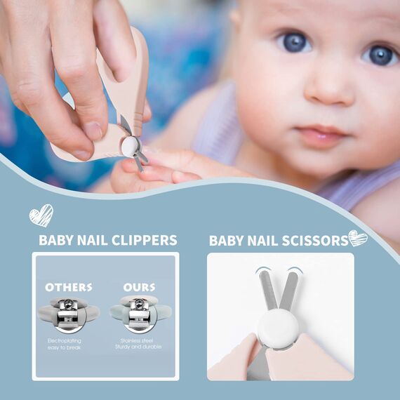 Baby 7 in 1 Pflegeset, Nagelschere, Nagelfeile, Pinzette, Naturholz-Haarkamm, Aufbewahrungskorb，für Kinder und Neugeborene in einer schönen Geschenkbox.