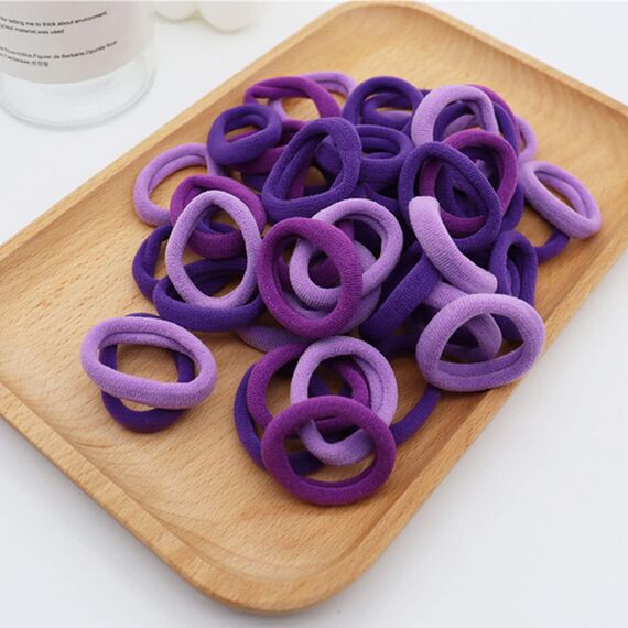 100 Stück Elastisch Haargummis Klein, Baby Haargummis, Soft Baumwolle Mini Haarband, Ohne Metall Haargummis, Pferdeschwanz Inhaber Perfekt für Kinder, Babys, kleine Mädchen, Lila