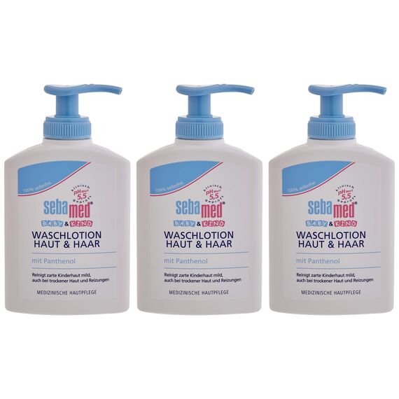 Sebamed Baby und Kind Waschlotion Haut und Haar 3er Vorteilspack, 3 x 200 ml, reinigt zarte Kinderhaut mild, auch bei trockener Haut und Reizungen