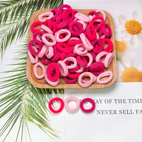 100 Stück Elastisch Haargummis Klein, Baby Haargummis, Soft Baumwolle Mini Haarband, Ohne Metall Haargummis, Pferdeschwanz Inhaber Perfekt für Kinder, Babys, kleine Mädchen, Rosa