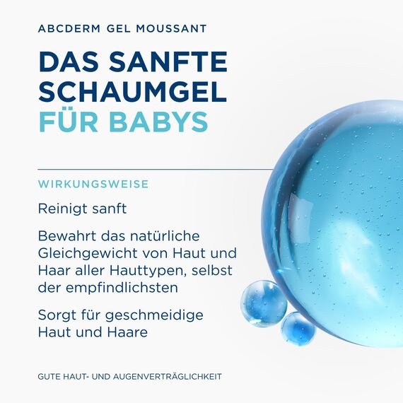 BIODERMA ABCDerm seifenfreies schäumendes Gel - sanfte Reinigung für Gesicht, Körper und Haare - für normale Baby- und Kinderhaut - bewahrt das Gleichgewicht der Haut - Pumpflasche 1 l