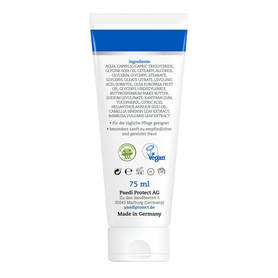 PAEDIPROTECT Gesichtspflege Baby & Kinder Creme 75 ml, ohne Parfüm & ohne Mikroplastik, Gesichtscreme trockene, empfindliche Haut, vegane Pflegestoffe hautberuhigend & pflegend, Babyhautpflege Lotion