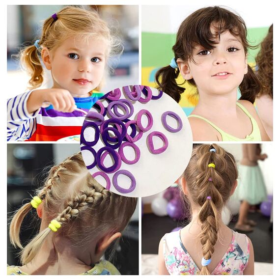 100 Stück Elastisch Haargummis Klein, Baby Haargummis, Soft Baumwolle Mini Haarband, Ohne Metall Haargummis, Pferdeschwanz Inhaber Perfekt für Kinder, Babys, kleine Mädchen, Lila