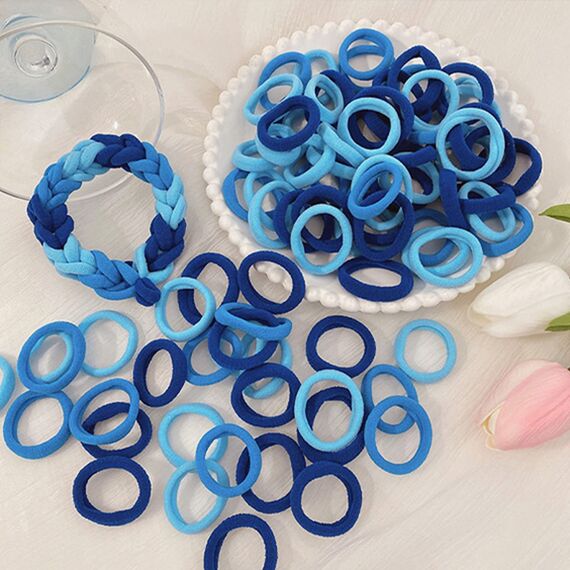 100 Stück Elastisch Haargummis Klein, Baby Haargummis, Soft Baumwolle Mini Haarband, Ohne Metall Haargummis, Pferdeschwanz Inhaber Perfekt für Kinder, Babys, kleine Mädchen, Blau