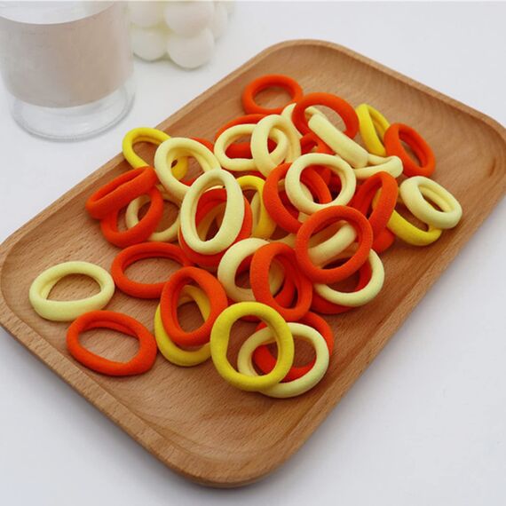 100 Stück Elastisch Haargummis Klein, Baby Haargummis, Soft Baumwolle Mini Haarband, Ohne Metall Haargummis, Pferdeschwanz Inhaber Perfekt für Kinder, Babys, kleine Mädchen, Gelb