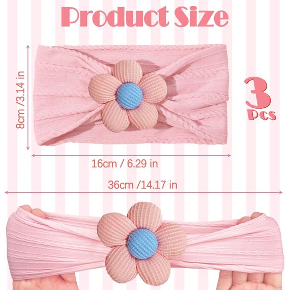 LECTNORE Baby Stirnbänder Blumen 3er Pack, Weiche Haarbänder für Neugeborene und Kleinkinder, Haarschmuck Mädchen (#11#14#15)