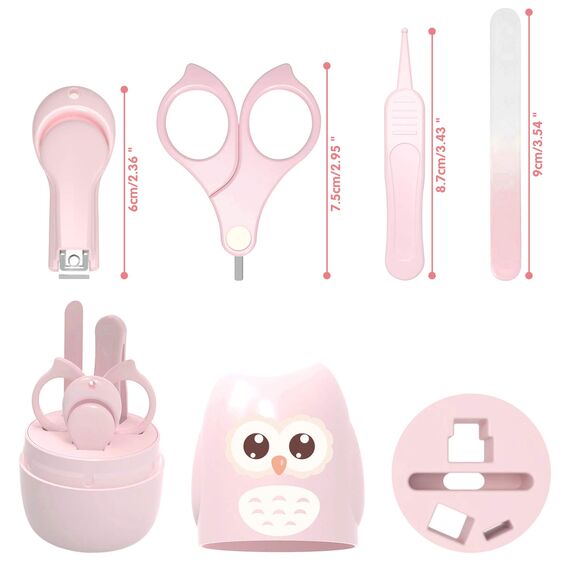 HyAdierTech Babypflege Set mit Baby Nagelschere, für Fingernägel und Fußnägel mit Nagelknipser, Nagelschere, Nagelfeile und Pinzette für Kinder und Neugeborene in süßer Eule Geschenk-Verpackung