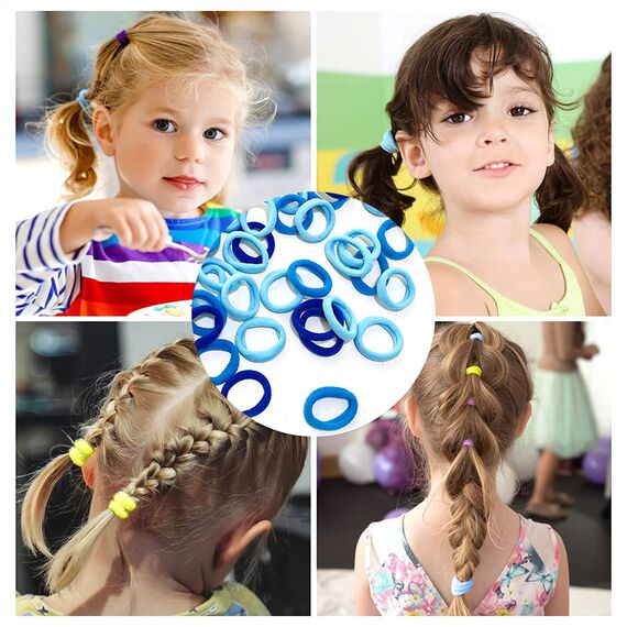100 Stück Elastisch Haargummis Klein, Baby Haargummis, Soft Baumwolle Mini Haarband, Ohne Metall Haargummis, Pferdeschwanz Inhaber Perfekt für Kinder, Babys, kleine Mädchen, Blau