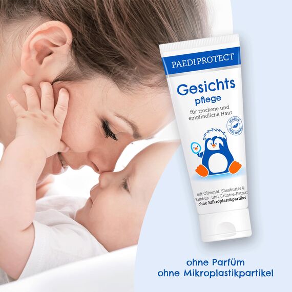 PAEDIPROTECT Gesichtspflege Baby & Kinder Creme 75 ml, ohne Parfüm & ohne Mikroplastik, Gesichtscreme trockene, empfindliche Haut, vegane Pflegestoffe hautberuhigend & pflegend, Babyhautpflege Lotion