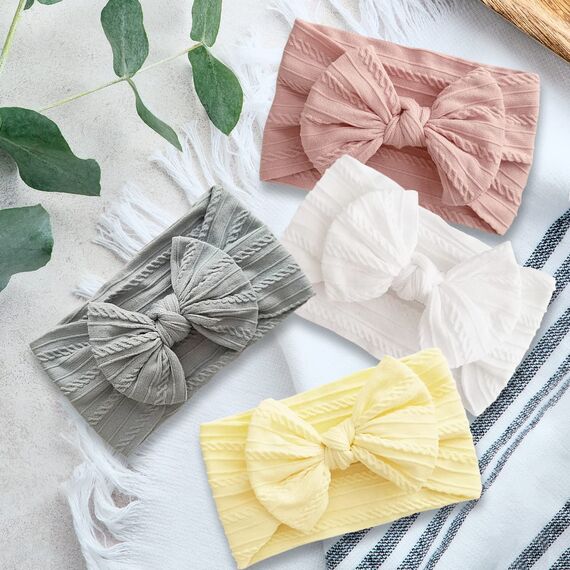 4 Stück Baby Turban Stirnband Baby Mädchen Nylon Stirnbänder Baby Schleife Stirnband Weiche Schleife Kopfbedeckung Elastische Haarbänder für Neugeborene, Kleinkinder