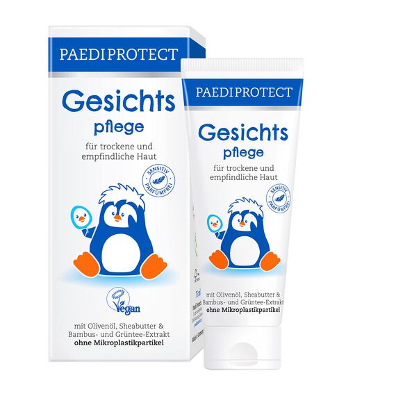 PAEDIPROTECT Gesichtspflege Baby & Kinder Creme 75 ml, ohne Parfüm & ohne Mikroplastik, Gesichtscreme trockene, empfindliche Haut, vegane Pflegestoffe hautberuhigend & pflegend, Babyhautpflege Lotion