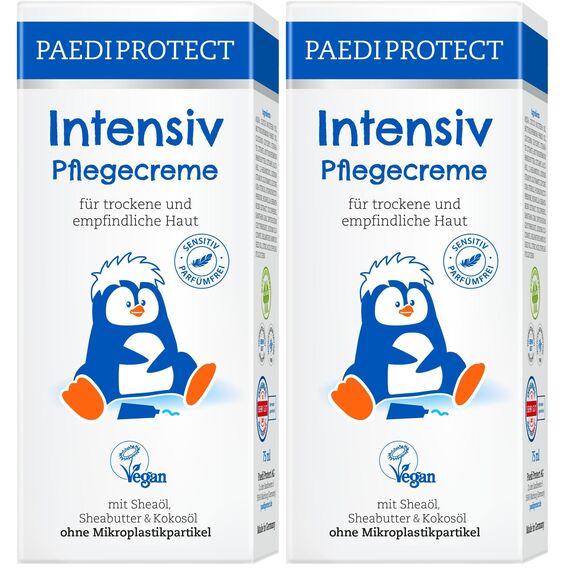 PAEDIPROTECT Intensiv Pflegecreme 75ml, spendet Feuchtigkeit bei trockener & gereizter Haut, lindert Juckreiz und beugt Entzündungen vor, parfümfreie Baby Creme für Gesicht, Körper & Hände, vegan