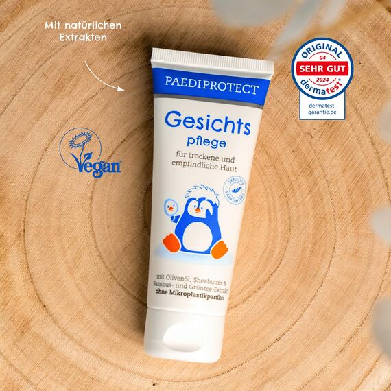 PAEDIPROTECT Gesichtspflege Baby & Kinder Creme 75 ml, ohne Parfüm & ohne Mikroplastik, Gesichtscreme trockene, empfindliche Haut, vegane Pflegestoffe hautberuhigend & pflegend, Babyhautpflege Lotion