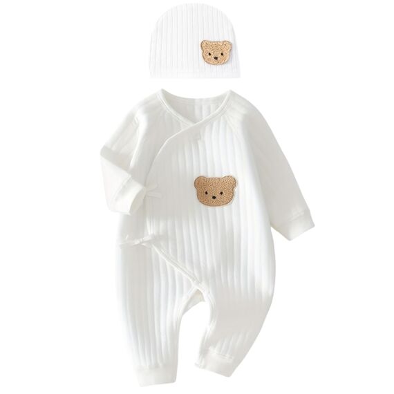 1 Pack Baby Bodysuit, 1-3 Months Neugeborenes Baby warme Baumwolle Bodysuit mit Hut, 100% Baumwolle Kleinkind Homewear verdickt Frühling und Herbst Kleidung (weiß, 1-3 Months)