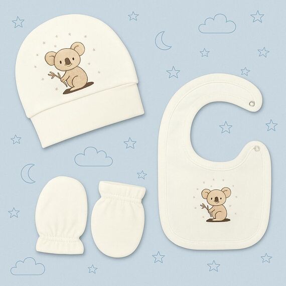 Blue Eyes Baby Geschenk Set – 6 Teiliges Neugeborenen Geschenkbox Set aus 100% Baumwolle, OEKO-TEX, Premium Erstausstattung zur Geburt 0–4 Monate, Unisex für Junge & Mädchen (Koala)
