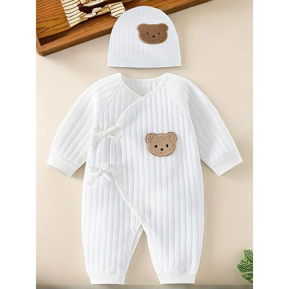 1 Pack Baby Bodysuit, 1-3 Months Neugeborenes Baby warme Baumwolle Bodysuit mit Hut, 100% Baumwolle Kleinkind Homewear verdickt Frühling und Herbst Kleidung (weiß, 1-3 Months)