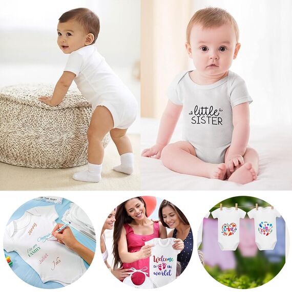 LOEPENLE 10er Set Bemalen Kurzarm Baby Body,Bemalen Babyparty, Baby mit 8 Kurzarmbody mit 8 Kurzarmbody+14 Bunte Textilstift+8 Schablonen für Babyparty Spiele Babyshower Strampler