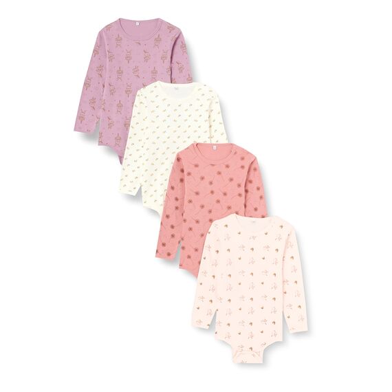 PIPPI Unisex Baby Body LS AO-printed (4-pack) Formender Body, Quail, 98