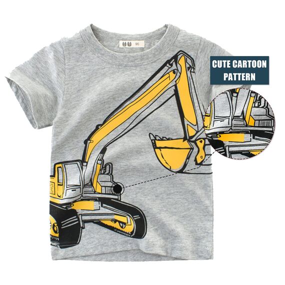 Unisex Baby T-Shirt Baumwolle Süß Karikatur Tier Muster Tops für 1-7 Jahre Alt (2-3 Jahre, Grau Bagger)