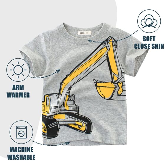 Unisex Baby T-Shirt Baumwolle Süß Karikatur Tier Muster Tops für 1-7 Jahre Alt (2-3 Jahre, Grau Bagger)