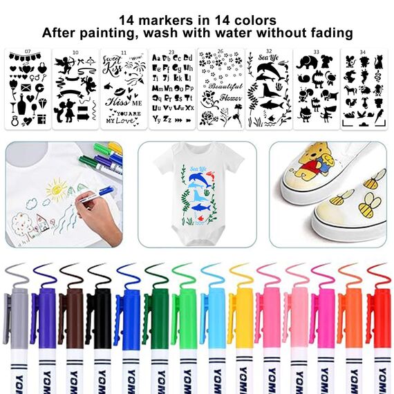 LOEPENLE 10er Set Bemalen Kurzarm Baby Body,Bemalen Babyparty, Baby mit 8 Kurzarmbody mit 8 Kurzarmbody+14 Bunte Textilstift+8 Schablonen für Babyparty Spiele Babyshower Strampler