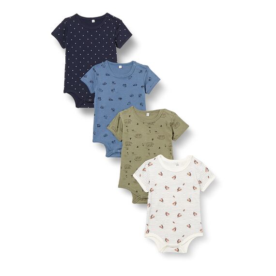 PIPPI Unisex Baby Body SS AO-printed (4-pack) Formender Body, Khaki, 98