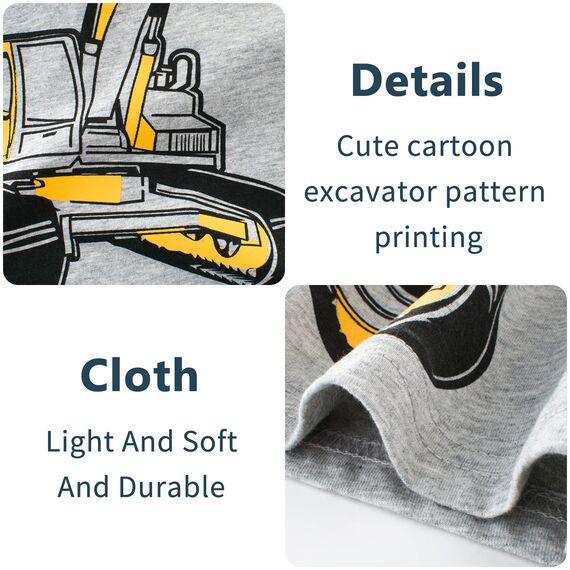 Unisex Baby T-Shirt Baumwolle Süß Karikatur Tier Muster Tops für 1-7 Jahre Alt (2-3 Jahre, Grau Bagger)
