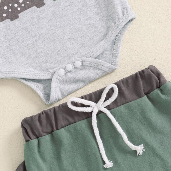 Hello Im New Here Neugeborene Baby Junge Kleidung Set Dinosaurier Druck Langarm Body und Hose Baumwolle Babykleidung Set Herbst Winter Bekleidungssets für Baby Jungen Outfits (Grau, 3-6 Monate)