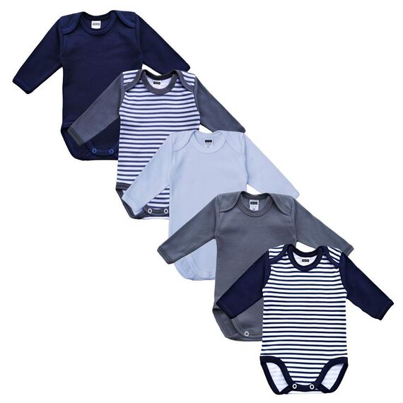 MEA BABY Unisex Langarm Body aus 100% Baumwolle im 5er Pack, Mit Aufdruck für Mädchen und Jungen (62, Jungen)
