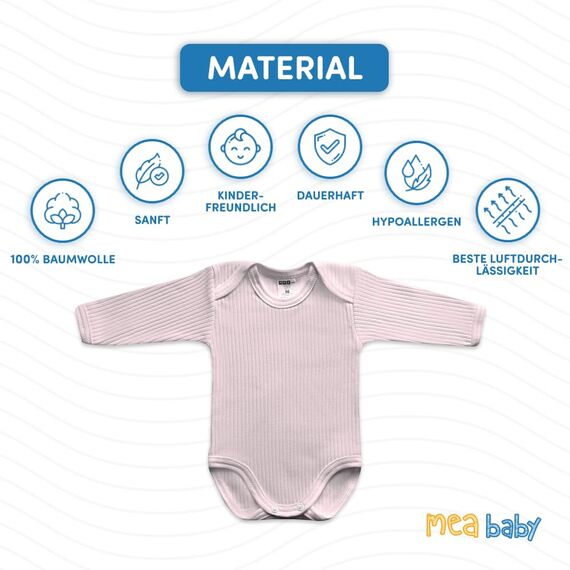 MEA BABY Unisex Baby Langarm Body aus 100% Baumwolle im 5er Pack, Baby Body mit Aufdruck für Mädchen und Jungen (56, Mädchen 4)
