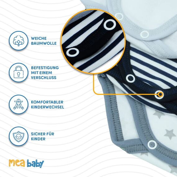 MEA BABY Unisex Baby Langarm Body aus 100% Baumwolle im 5er Pack, Baby Body mit Aufdruck für Mädchen und Jungen (62, Jungen 2)