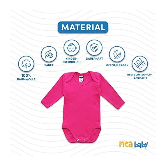 MEA BABY Unisex Baby Langarm Body aus 100% Baumwolle im 5er Pack, Baby Body mit Aufdruck, Baby Body für Mädchen, Baby Body für Jungen (86, Mädchen 2)