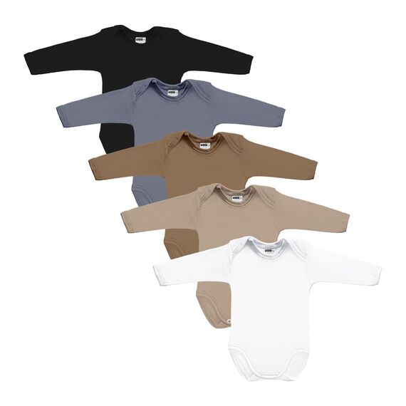 MEA BABY Unisex Langarm Body aus 100% Baumwolle im 5er Pack, Mit Aufdruck für Mädchen und Jungen (74, Jungen 3)