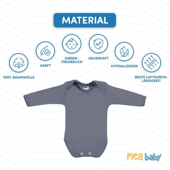 MEA BABY Unisex Baby Langarm Body aus 100% Baumwolle im 5er Pack, Baby Body mit Aufdruck für Mädchen und Jungen (86, Jungen 3)