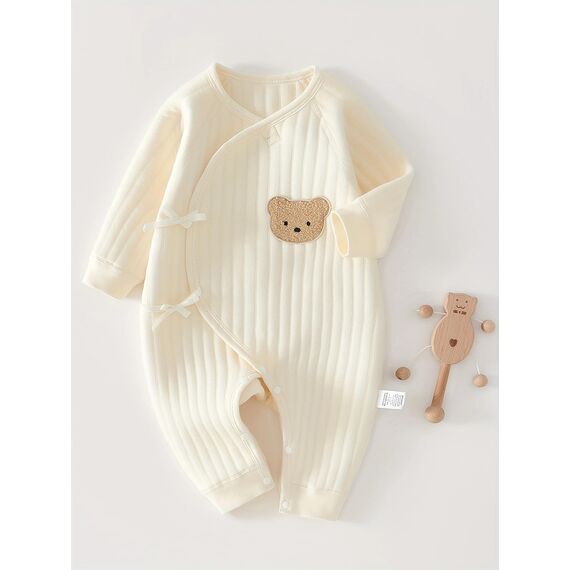 1 Pack Baby Bodysuit, 1-3 Months Neugeborenes Baby warme Baumwolle Bodysuit mit Hut, 100% Baumwolle Kleinkind Homewear verdickt Frühling und Herbst Kleidung (Beige, 1-3 Months)