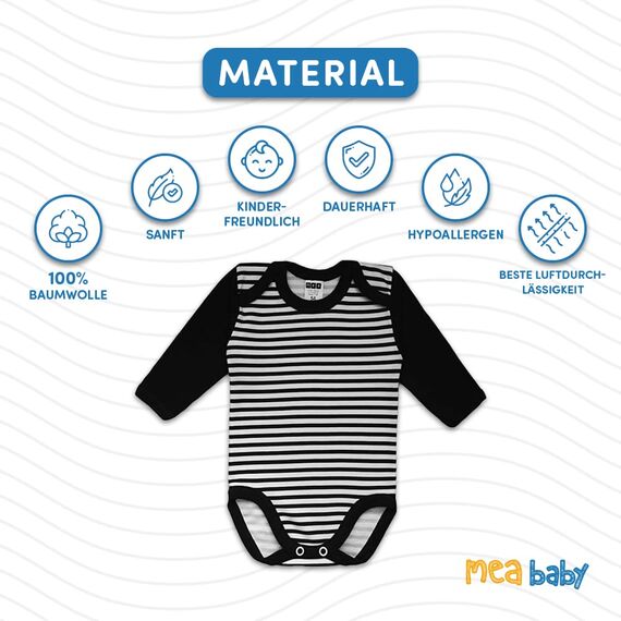 MEA BABY Unisex Langarm Body aus 100% Baumwolle im 5er Pack, Mit Aufdruck für Mädchen und Jungen (68, Jungen 2)