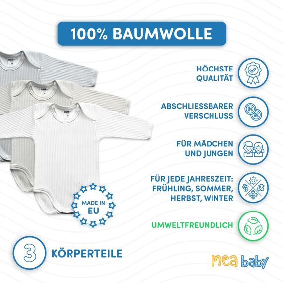 MEA BABY Unisex Langarm Body aus 100% Baumwolle im 5er Pack, Mit Aufdruck für Mädchen und Jungen (92, Jungen 4)