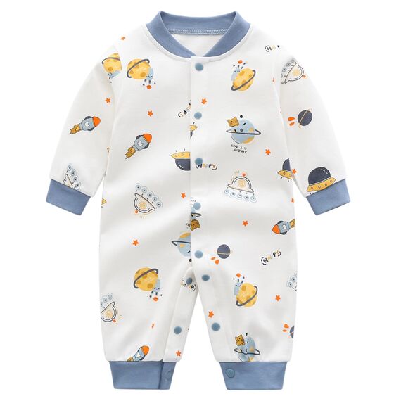 Minizone Babyschlafanzug Jungen Strampler, Baumwolle Einteiler mit Druckknöpfen - Atmungsaktiv Langlebig Weich - Ideal zum Spielen Schlafen 9-12 Monate, Planet